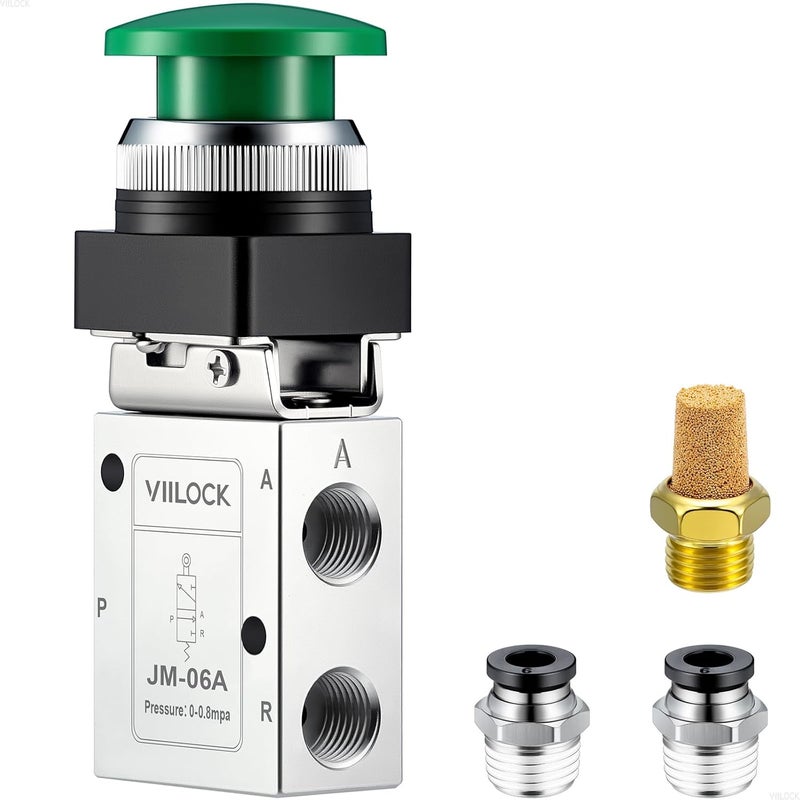 VIILOCK Pneumatic Mechanical Valve, 1/4” NPT 3 Way 2 Position Momentary Push Button Manual Control Air Valve JM-06A - Image 1